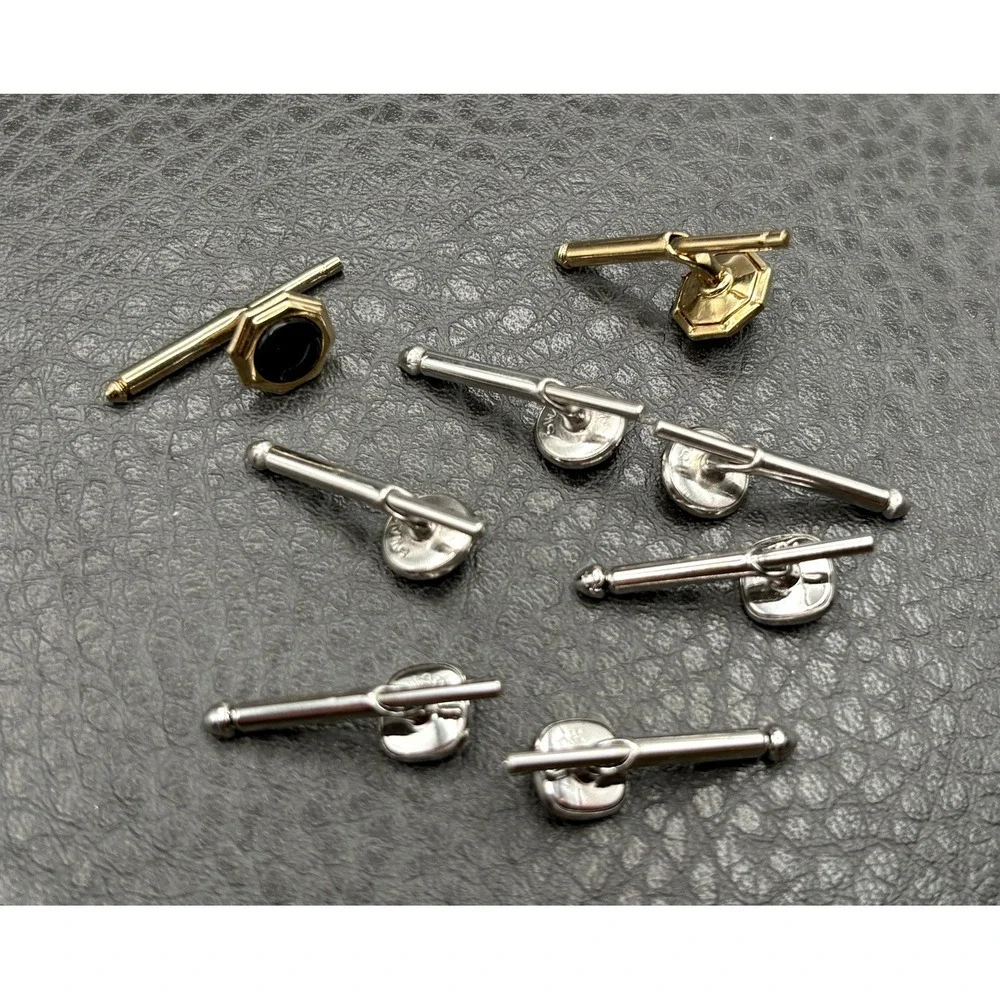 Vintage Cuff Buttons or Cufflinks Set Black MOP Silver Tone Gold Tone Some Swank